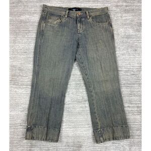 Calvin Klein Jeans Womens 8 Blue Mud‎ Wash Capri Mid Rise Denim Beaded Pocket